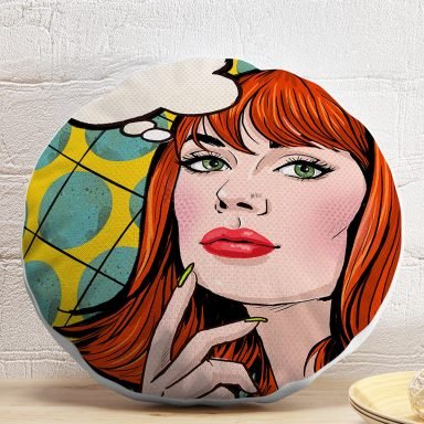 Pop Art Resimli Dijital Baskılı Dekoratif Yuvarlak Yastık Kırlent Kılıfı