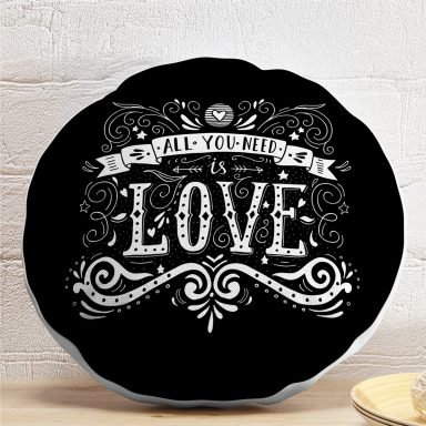 Siyah Love Dijital Baskılı Dekoratif Yuvarlak Yastık Kırlent Kılıfı
