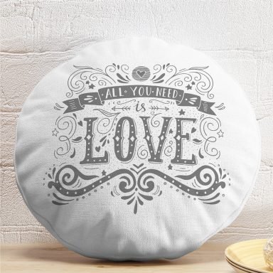 Love Yazılı Dijital Baskı Dekoratif Yuvarlak Yastık Kırlent Kılıfı