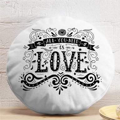 Love Dijital Baskılı Dijital Yuvarlak Yastık Kırlent Kılıfı