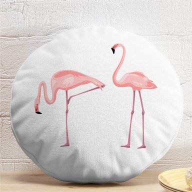Pembe Flamingo Desenli Dijital Baskılı Yuvarlak Yastık Kırlent Kılıfı