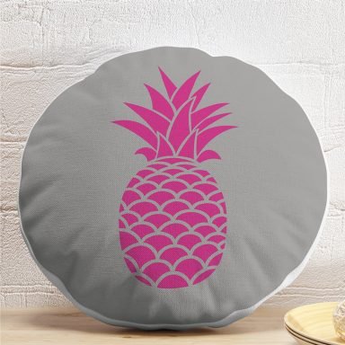 Gri Zemin Ananas Dijital Baskılı Yuvarlak Yastık Kırlent Kılıfı