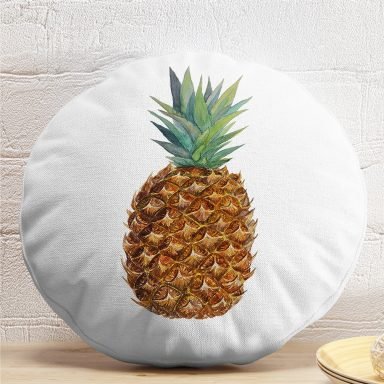 Ananas Desenli Dijital Baskılı Dekoratif Yuvarlak Yastık Kırlent Kılıfı