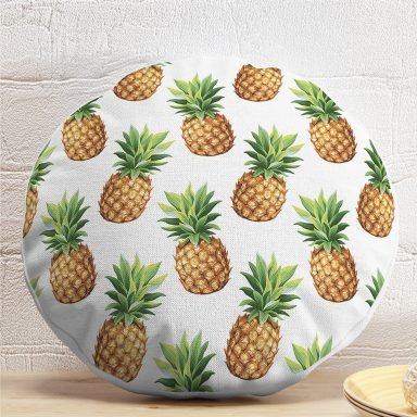Ananas Desenli Dijital Baskı Dekoratif Yuvarlak Yastık Kırlent Kılıfı