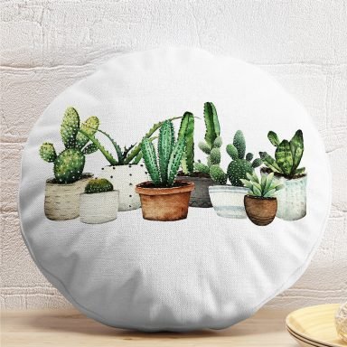 Beatiful Cactus Dijital Baskılı Yuvarlak Yastık Kırlent Kılıfı