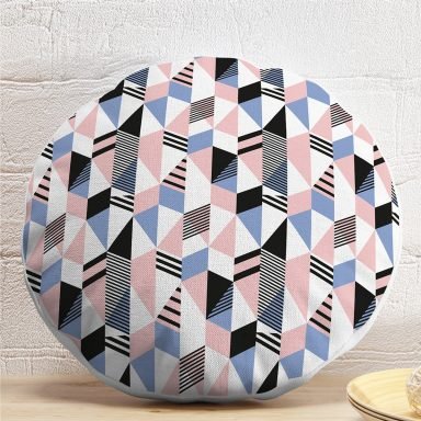 Modern Geometrik Desenli Dijital Baskılı Yuvarlak Yastık Kırlent Kılıfı