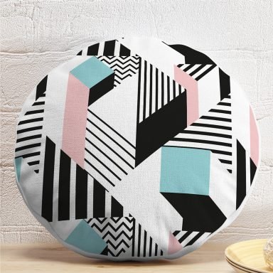Modern Geometrik Şekilli Dijital Baskılı Yuvarlak Yastık Kırlent Kılıfı