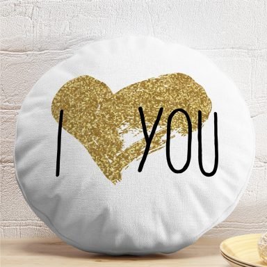 I Love You Aşk Temalı Dijital Baskılı Modern Yuvarlak Kırlent Kılıfı