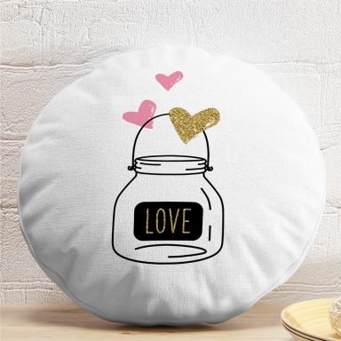 Love Kalp Desenli Dijital Baskılı Dekoratif Yuvarlak Yastık Kılıfı