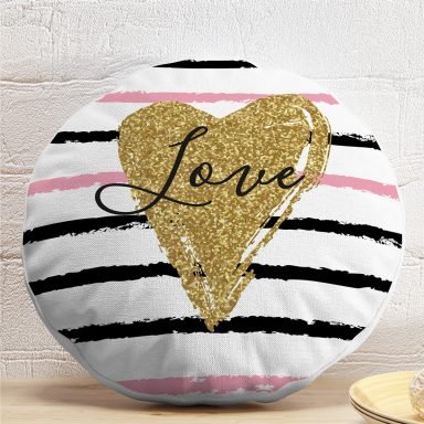 Love Yaldızlı Kalp Desenli Dijital Baskılı Modern Yuvarlak Yastık Kılıfı