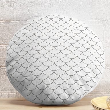 Gri Geometrik Desenli Dijital Baskılı Dekoratif Yuvarlak Kırlent Kılıfı