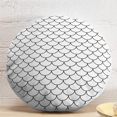 Siyah Geometrik Desenli Dijital Baskılı Modern Yuvarlak Yastık Kılıfı