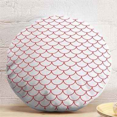 Kırmızı Geometrik Desenli Dijital Baskılı Modern Yuvarlak Kırlent Kılıfı