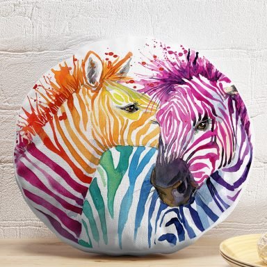 Zebra Desenli Dijital Baskılı Dekoratif Yuvarlak Yastık Kırlent Kılıfı