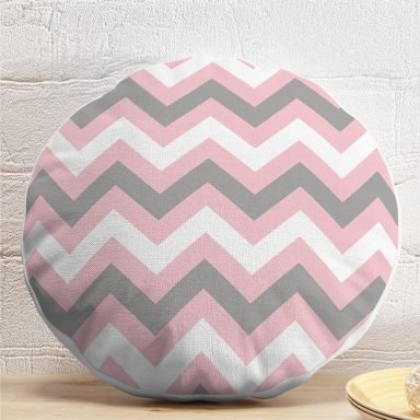 Renkli Zikzak Desenli Dijital Baskılı Dekoratif Yuvarlak Kırlent Kılıfı