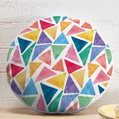 Renkli Geometrik Resimli Dijital Baskılı Modern Yuvarlak Kırlent Kılıfı