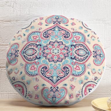 Damask Desen Motifli Dekoratif Yuvarlak Yastık Kırlent Kılıfı