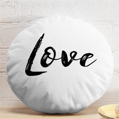 Love Yazı Desenli Dijital Baskılı Dekoratif Yuvarlak Yastık Kırlent Kılıfı