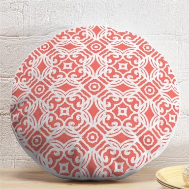 Turuncu Damask Motifli Dijital Baskılı Modern Yuvarlak Yastık Kılıfı