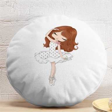Fashion Girl Desenli Dekoratif Yuvarlak Yastık Kırlent Kılıfı