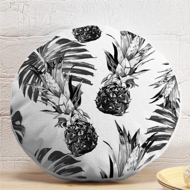 Ananas ve Palmiye Yapraklı Dekoratif Yuvarlak Yastık Kırlent Kılıfı
