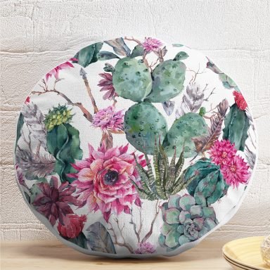Mint Yeşili Çöl Bitkisi Modern Yuvarlak Yastık Kırlent Kılıfı