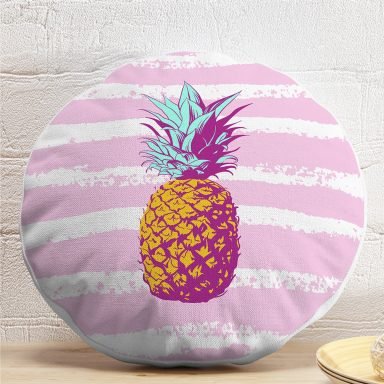 Canlı Renkli Ananas Motifli Dijital Baskılı Yuvarlak Yastık Kırlent Kılıfı