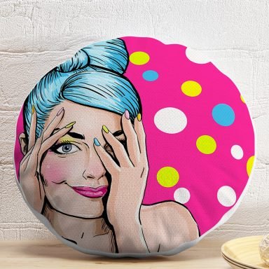 Pop Art Dijital Baskılı Dekoratif Yuvarlak Yastık Kırlent Kılıfı