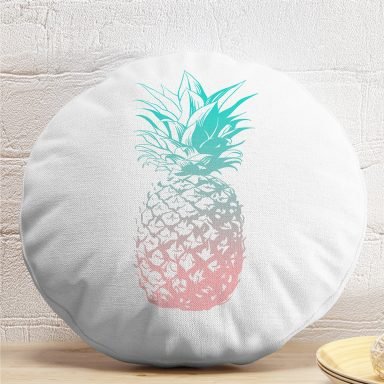 Mavi Ananas Dijital Baskılı Dekoratif Yuvarlak Yastık Kırlent Kılıfı