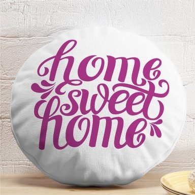 Eflatun Home Sweet Home Dijital Baskılı Yuvarlak Yastık Kırlent Kılıfı