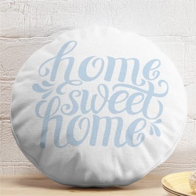 Mavi Home Sweet Home Modern Yuvarlak Yastık Kırlent Kılıfı