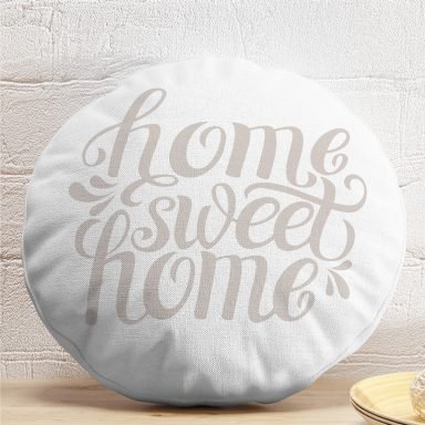 Açık Gri Home Sweet Home Dekoratif Yuvarlak Yastık Kırlent Kılıfı