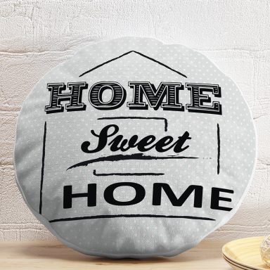 Home Sweet Home Dijital Baskılı Dekoratif Yuvarlak Yastık Kırlent Kılıfı