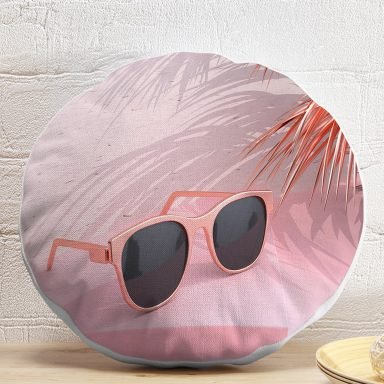 Summer Gözlük 3D Tasarımlı Dijital Baskılı Yuvarlak Yastık Kırlent Kılıfı