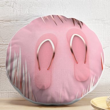 Pembe Gold Terlik Tasarımlı Dijital Baskılı Yuvarlak Yastık Kırlent Kılıfı