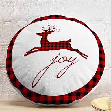 Joy Ekose Geyik Desenli Dekoratif Yuvarlak Yastık Kırlent Kılıfı