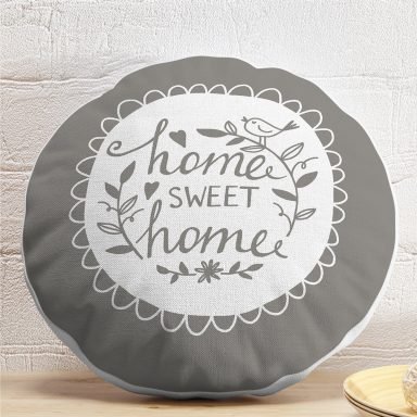 Home Sweet Home Dijital Baskılı Dekoratif Yuvarlak Yastık Kırlent Kılıfı