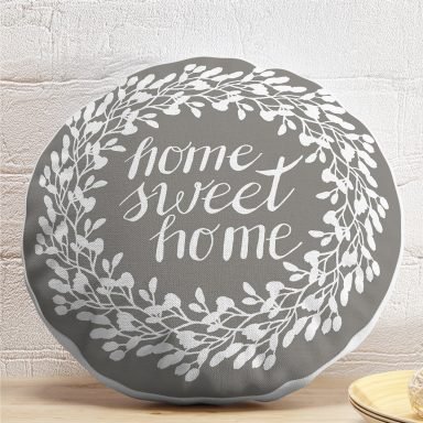 Home Sweet Home Dijital Baskılı Dekoratif Yuvarlak Yastık Kırlent Kılıfı