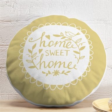 Home Sweet Home Dijital Baskılı Dekoratif Yuvarlak Yastık Kırlent Kılıfı
