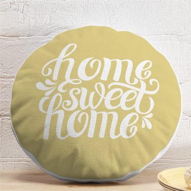 Home Sweet Home Dijital Baskılı Dekoratif Yuvarlak Yastık Kırlent Kılıfı