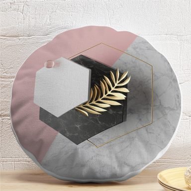 Modern 3D Mermer Temalı Dijital Baskılı Yuvarlak Yastık Kırlent Kılıfı