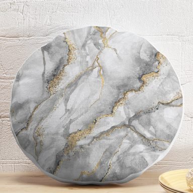 Modern Mermer Desenli Dijital Baskılı Yuvarlak Yastık Kırlent Kılıfı