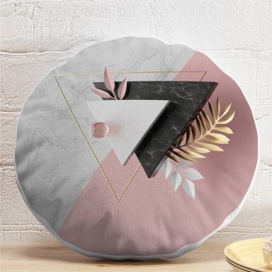Modern Üçgen Mermer Desenli 3D Dijital Baskılı Yuvarlak Yastık Kırlent Kılıfı