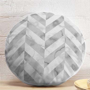 Geometrik Desenli Mermer Zeminli Modern Yuvarlak Yastık Kırlent Kılıfı