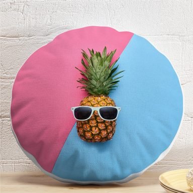 Mavi Pembe Ananas Desenli Modern Yuvarlak Yastık Kırlent Kılıfı