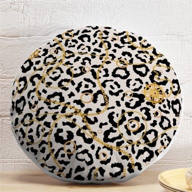 Zebra Desenli Altın Detaylı Modern Yuvarlak Yastık Kırlent Kılıfı