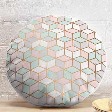 Geometrik Desenli 3D Özel Tasarımlı Modern Yuvarlak Yastık Kırlent Kılıfı