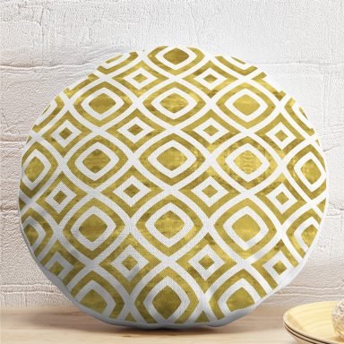 Geometrik Şekilli Altın Detaylı Modern Yuvarlak Yastık Kırlent Kılıfı