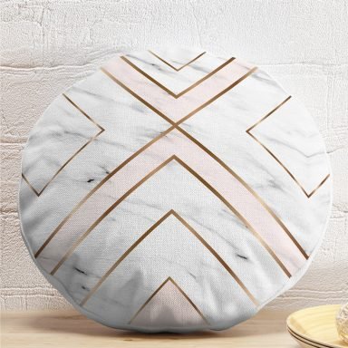 Mermer Zeminli Geometrik Detaylı Modern Yuvarlak Yastık Kırlent Kılıfı