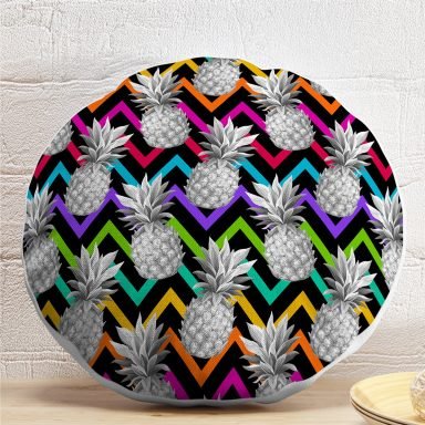 Siyah Zikzak Temalı Ananas Desenli Modern Yuvarlak Yastık Kırlent Kılıfı